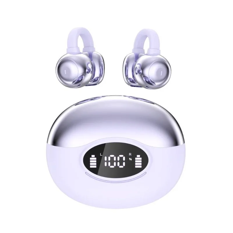 Sports Headset with Active Noise Cancelling  HiFi Sound Bluetooth 5.4 Type-C Secure Ear Clip Sweatproof Rainproof for Gaming Gym