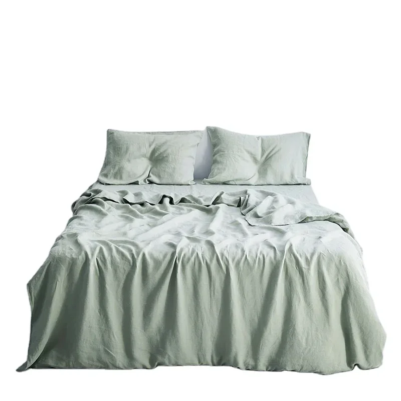 

Hot sale home textile cheap price soft comfortable 100%flax linen luxury comforter bed sheet bedding set
