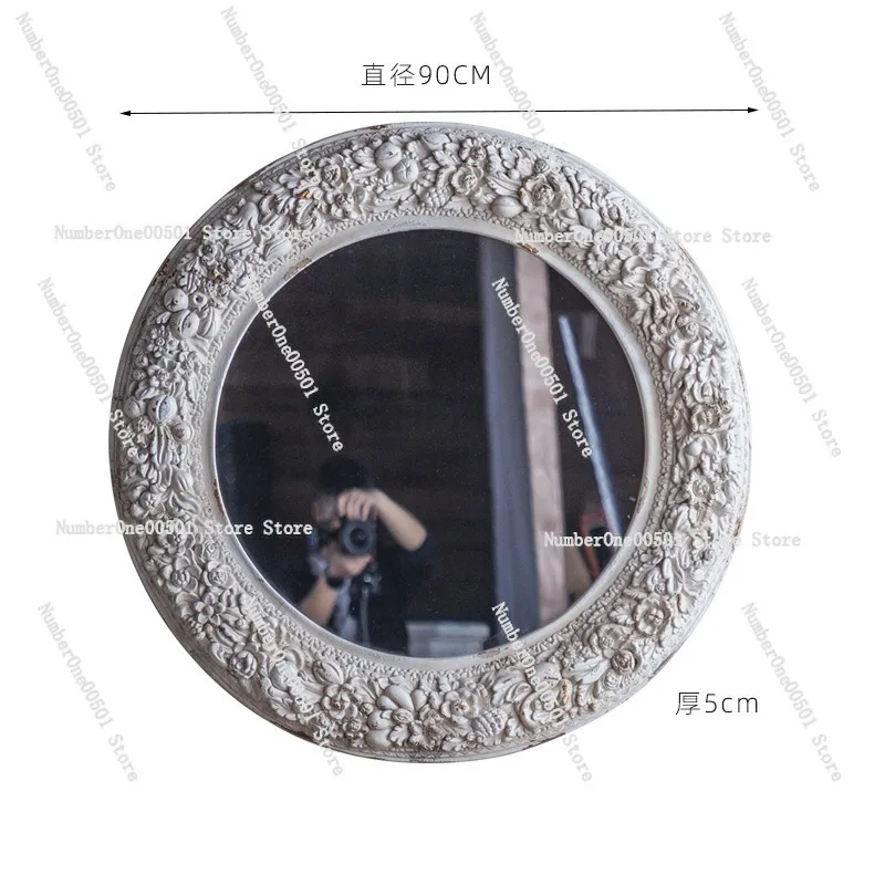 

French fitting mirror household dressing round wall hanging retro makeup art relief decorative mirror
