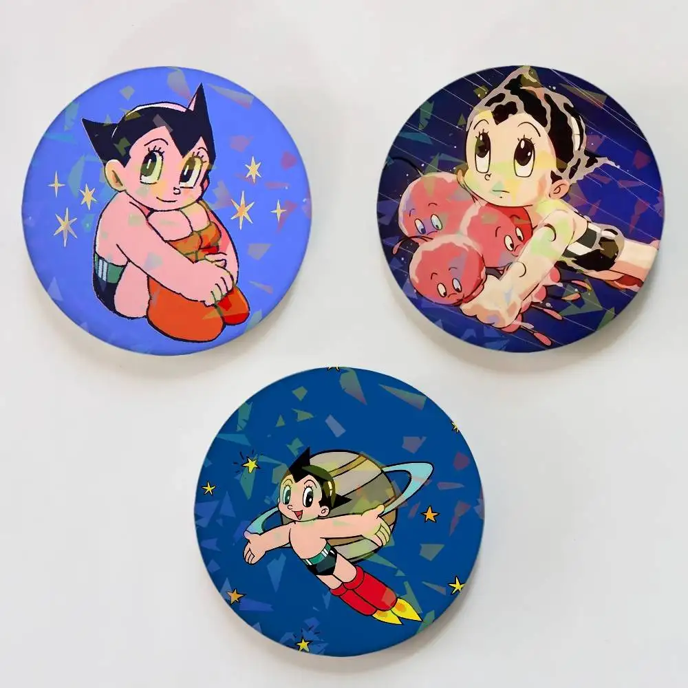 Cartoon A-AstRO-O B-BoY-Y Kawaii Round Badge Lapel Pins for Backpacks Briefcase Laser Brooch Clothes Gifts