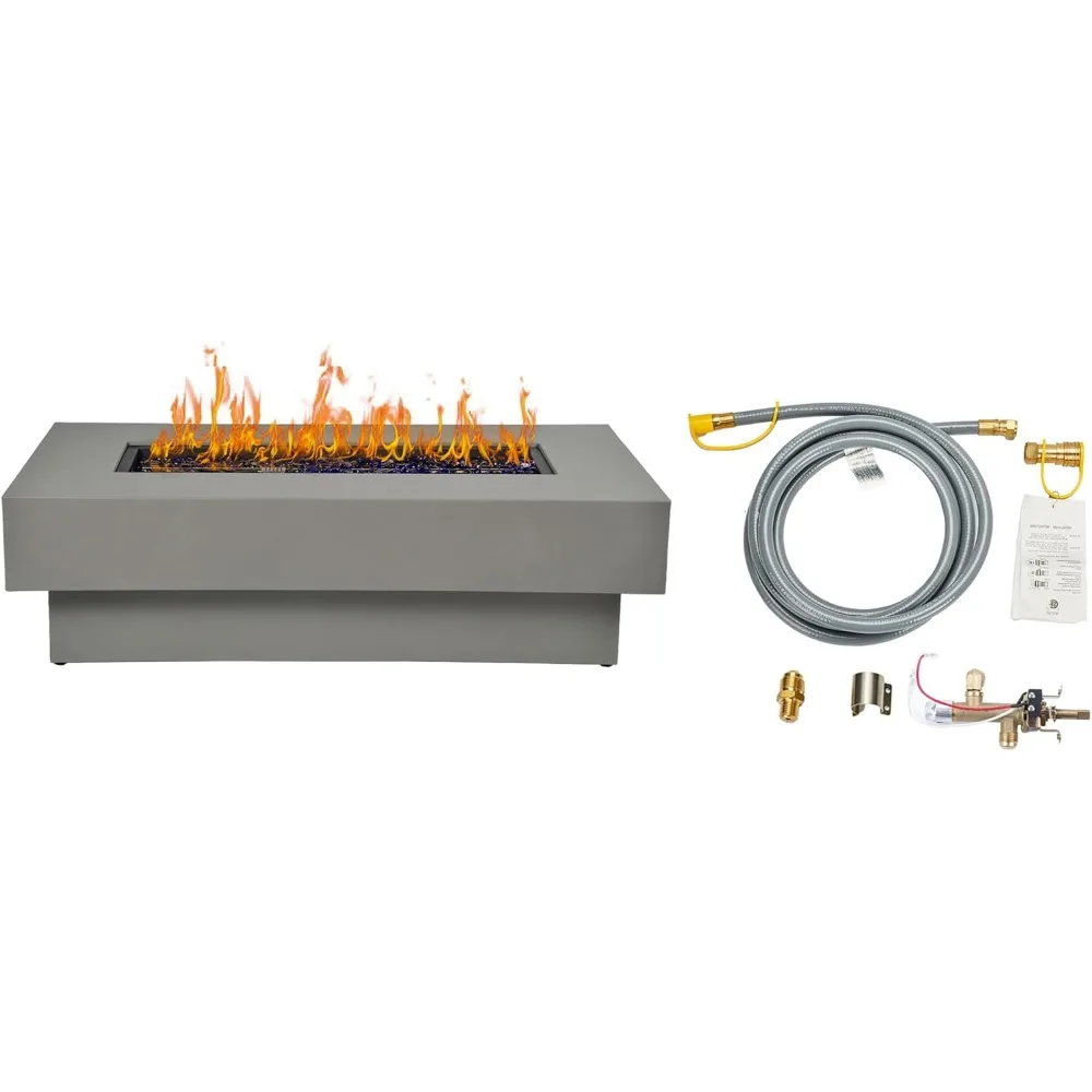 

48-inch Fire Table with Natural Gas Conversion Kit, 50,000BTU Outdoor Modern Patio Fire Pit Table w/Rectangular Burner Lid, Glas