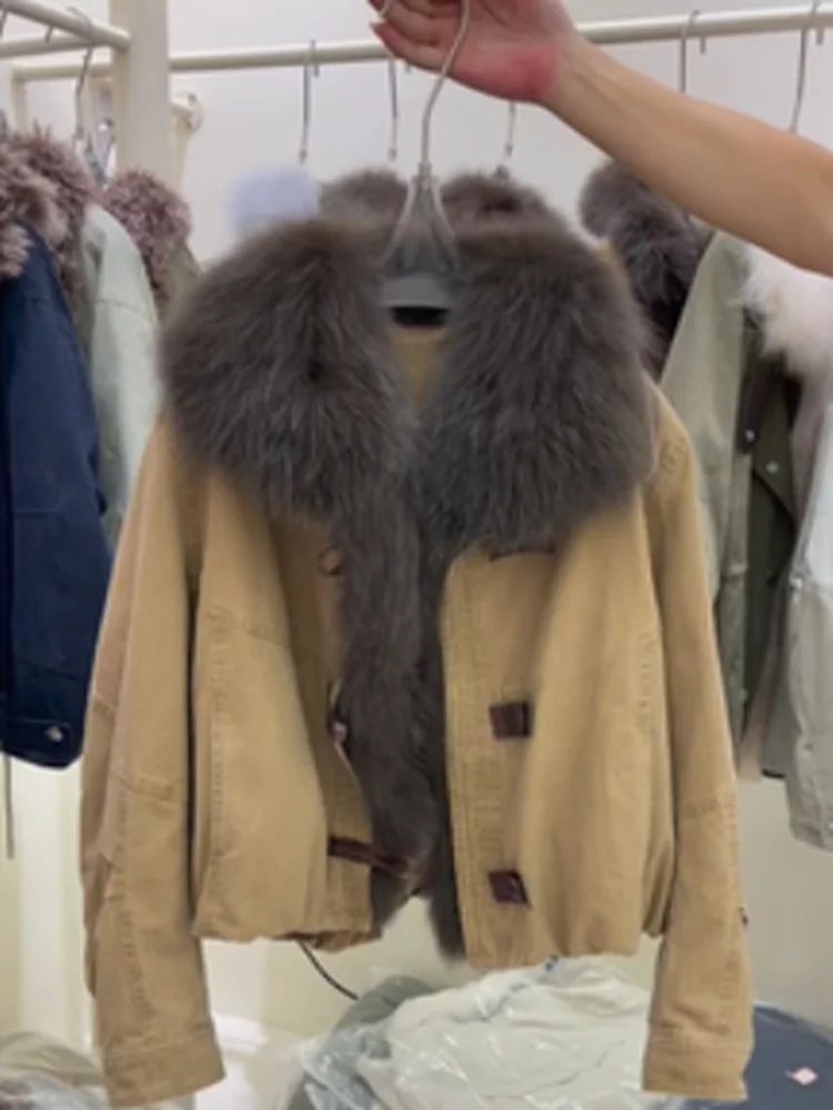 

Women's ort Cotton Jaet with Fur Collar Loose Fit Unique Sle Winter Outerwear Korean Sle Thiened Long Sve Coat