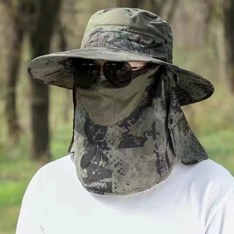قبعة صياد السمك للرجال صيفية للصيد في الهواء الطلق للحماية من الشمس قبعة كبيرة على شكل عين القطة مضادة للأشعة فوق البنفسجية قناع تسلق الجبال قابل للتنفس #5