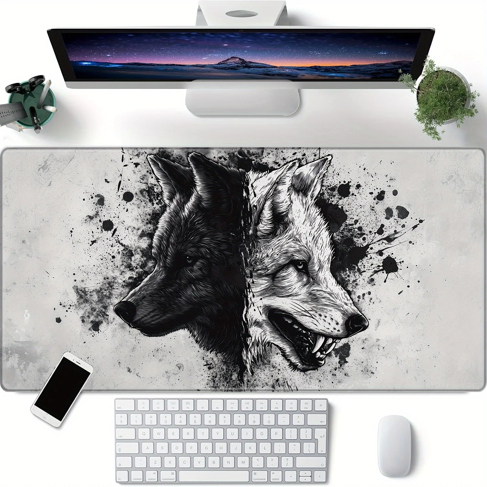 

Большой игровой коврик для мыши Yin-yang Wolf, настольный коврик с прошитыми краями, противоскользящий, прочные офисные аксессуары, коврик для мыши, коврик maus