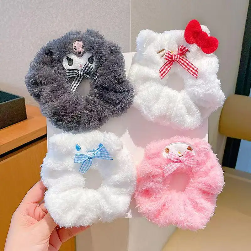 

Повязка на голову Sanrio с помпоном Purin Cinnamoroll, японская детская плюшевая повязка на голову с героями мультфильмов для девочек, креативный аксессуар для волос, подарок на праздник