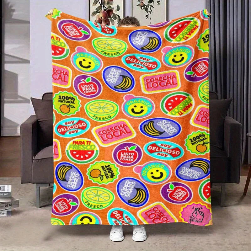 Smiling Fruit Joy Blanket Reversible Flannel Throw for Happy Vibes AllSeason Comfort Playful Decor Gift