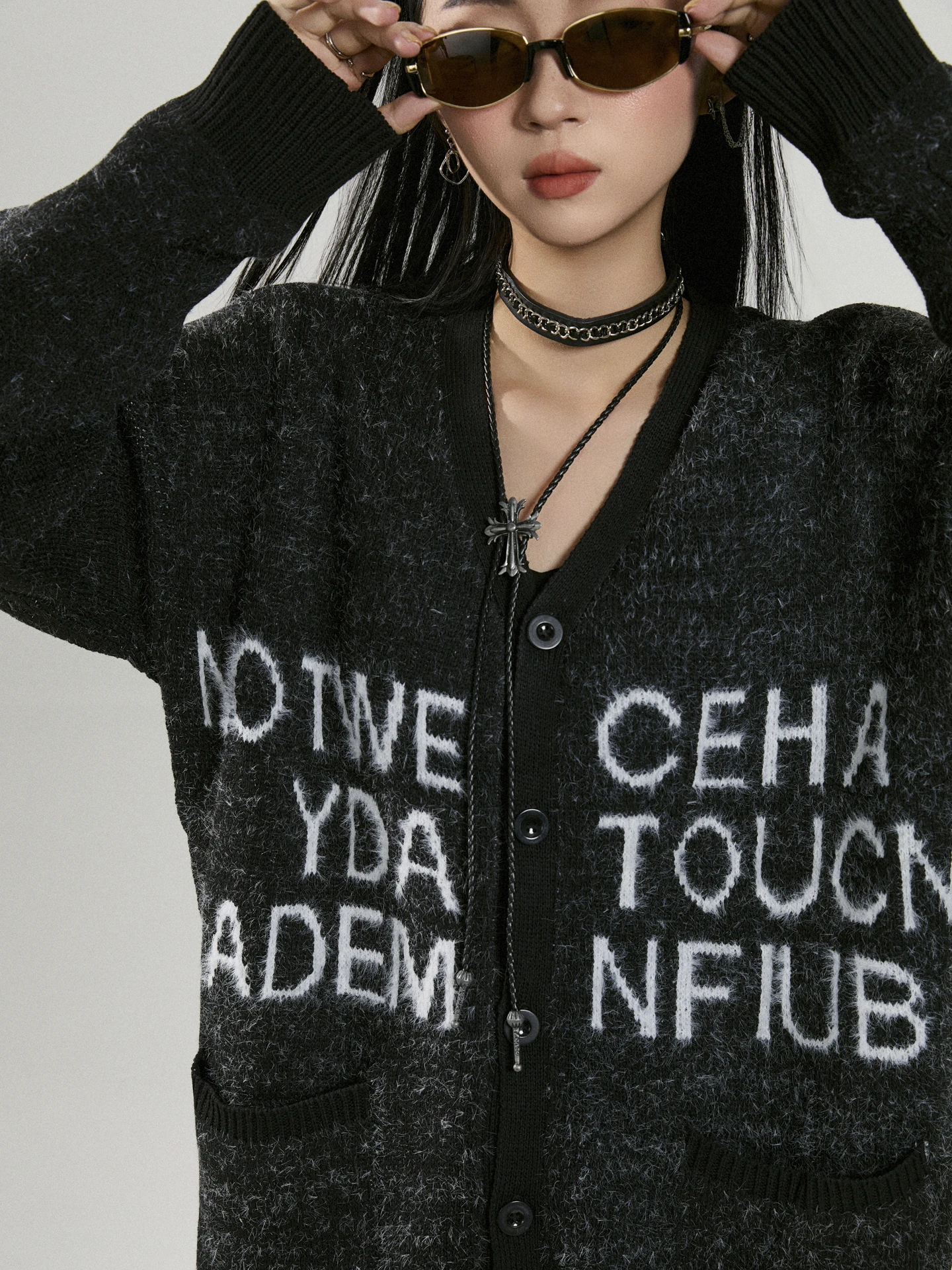 

Мягкий открытый кардиган с V-образным вырезом и буквами, трикотаж ex Lazy Sle, зимнее теплое дышащее длинное повседневное пальто из полиэфирного волокна све