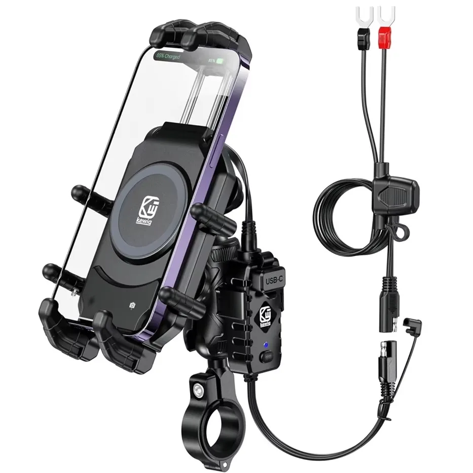 

Противоударный держатель для телефона на мотоцикле и беспроводное зарядное устройство 15 Вт, 30 Вт PD/USB-C, зарядка, гаситель вибрации, противоугонный руль