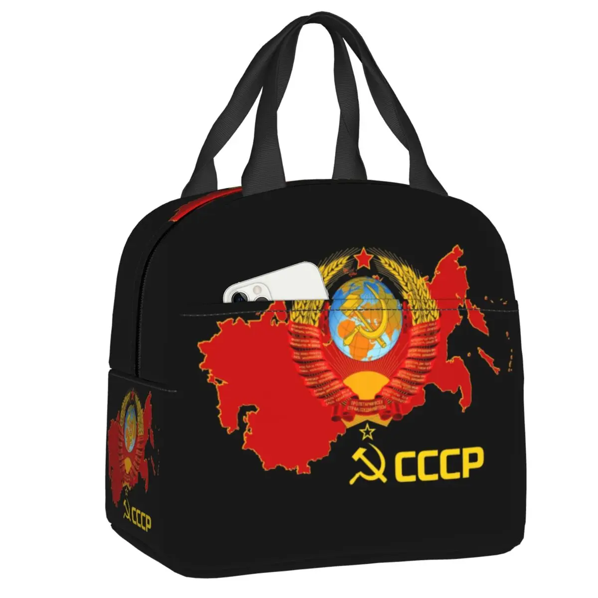 

Custom CCCP Soviet Union Flag Insulated Lunch Bag for Women Russian USSR Communist Thermal Cooler Lunch Box Beach Camping Travel