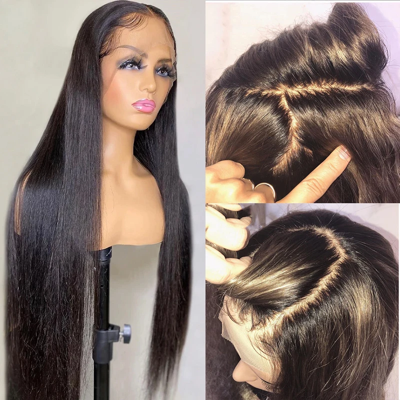 

Soft Glueless Natural Black 28'' Straight 5x5 Silk Base Jewish Human Hair Wig With Baby Hair HD Lace European Hair Preplucked