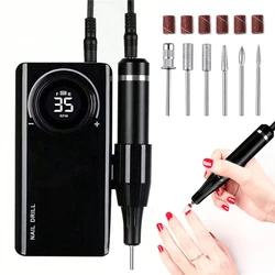 Nail Drill 35000RPM Nail Polishing Machine Portable Acrylic Gel Nail Polishing and Polishing Rig with 6 Nail Drills