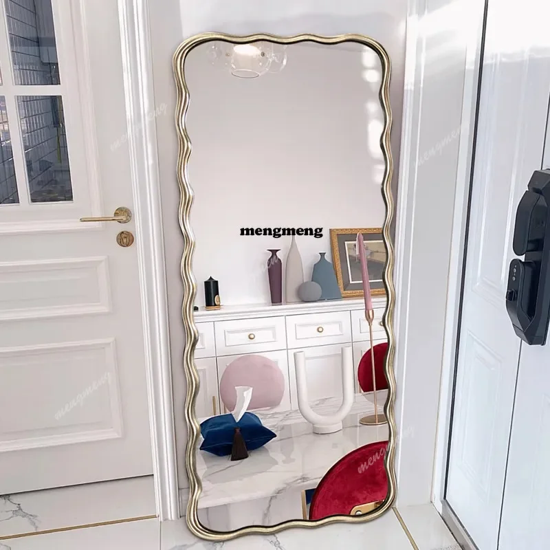 New design Light luxury full-body mirror French dressing floor bedroom Wave wall-mounted mirror Home retro art special-shaped mi