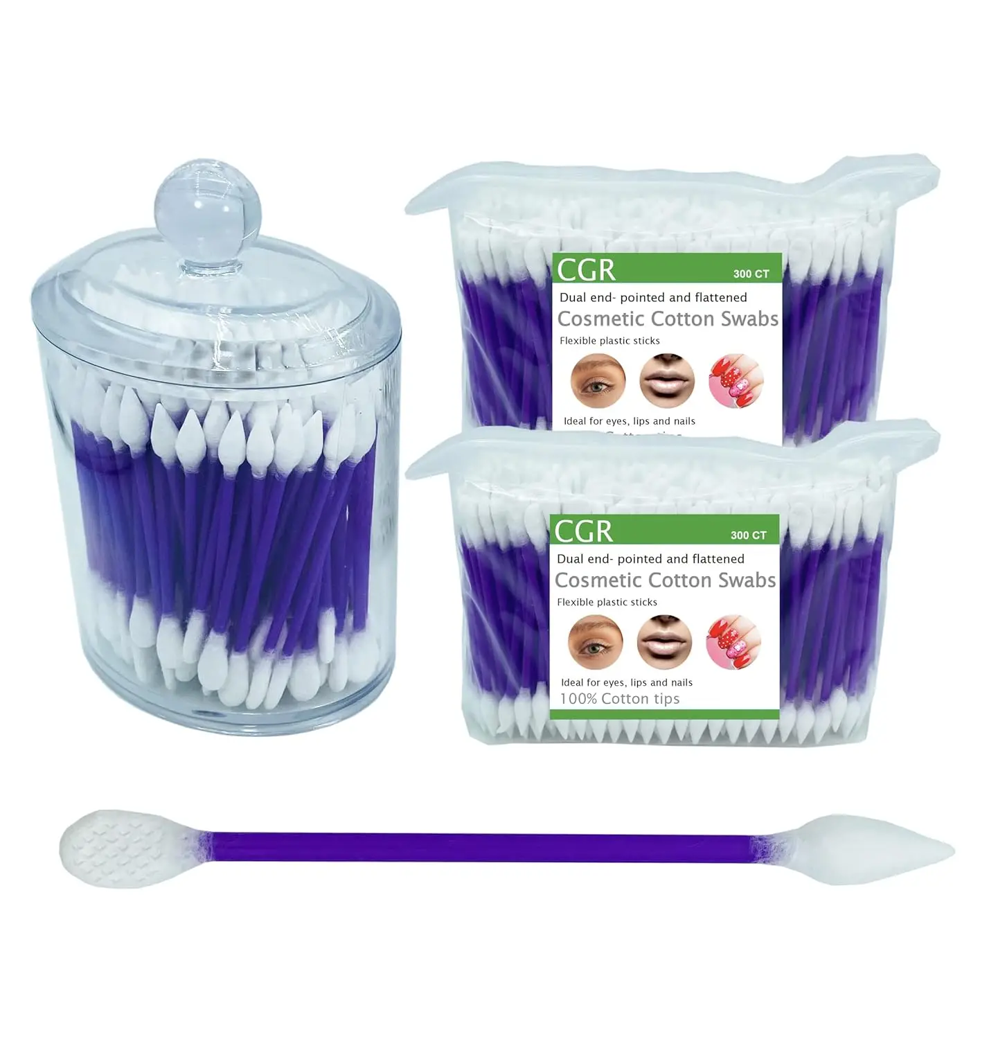 

760pcs Cotton Swabs with Pointed and Flattened Tips in Acrylic Canister for Cosmetic Makeup Applicator