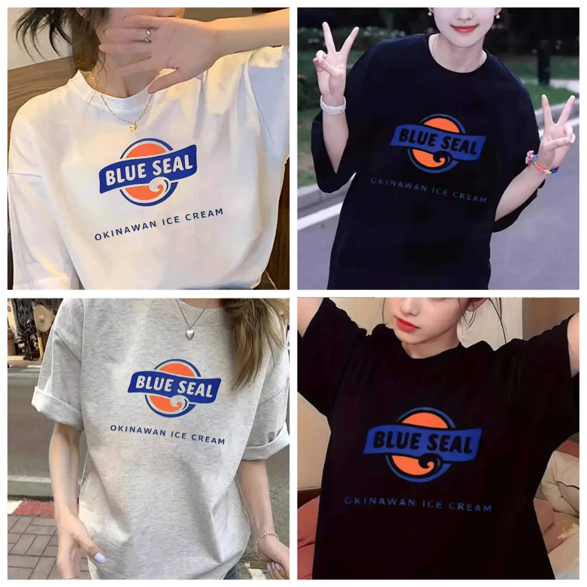 

Fashion Summer Cotton Blue Seal Cartoon Printing Women's T-shirts Round Neck Cute Y2K styles Oversized Casual Loose