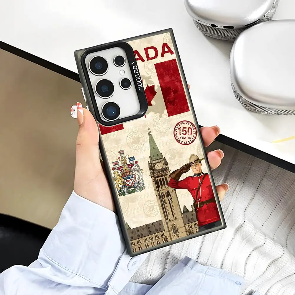 Canada Flag Phone Case for Samsung Galaxy S26 S25 S24 S23 S22 S21 S20 Note20 Plus Ultra Colorful Silver Cover