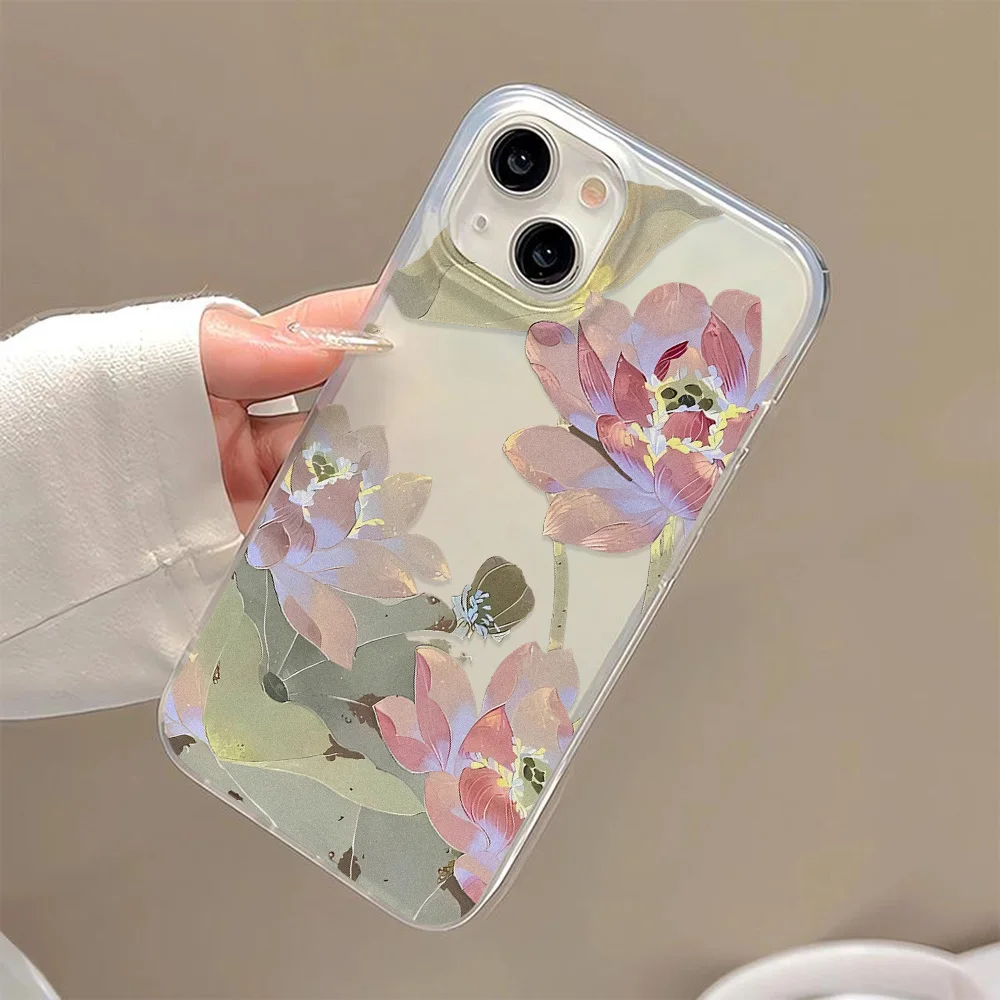 Flowers Phone Case For iPhone 16 Pro Max Case iPhone 15 13 11 12 14 Pro Max 13 Mini 16 15 Plus Translucent Slim Silky Skin Cover
