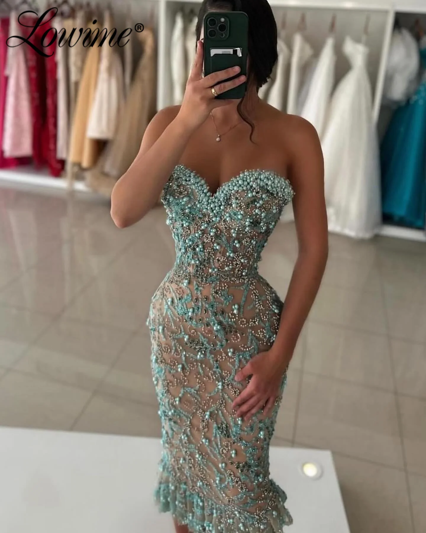 2024 Robe Aso Ebi Crystals Pearl Prom Dresses Arabic Evening Formal Party Second Reception Birthday Engagement Gowns Custom Made