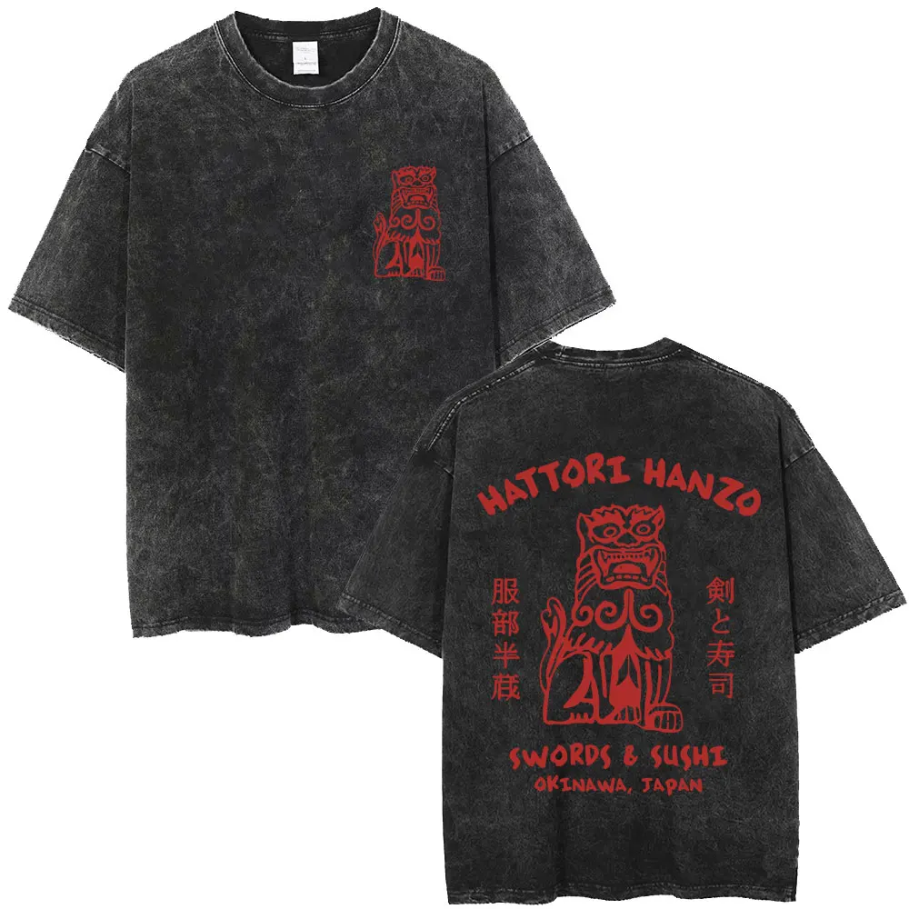 hattori-hanzo-red-swords-and-sushi-kill-bill-okinawa-japan-tarantino-t-shirt-vintage-effetto-lavato-uomo-donna-casual-oversize