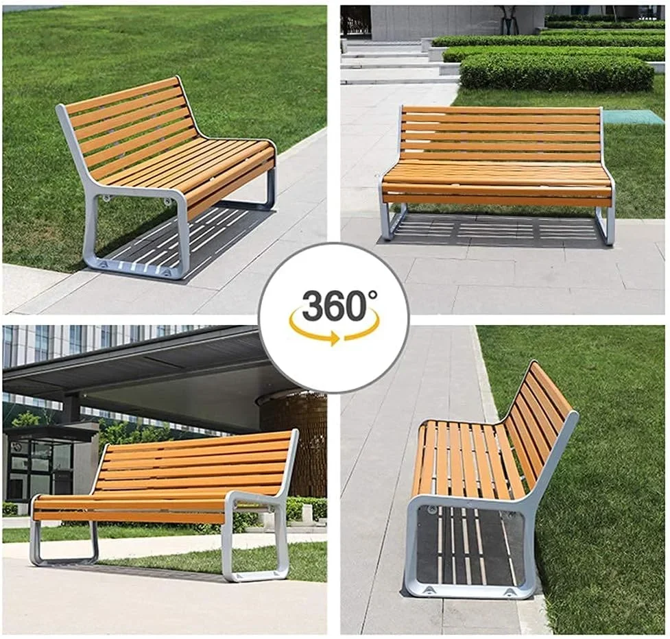 Asiento de banco wpc para exteriores, asiento de listones compuesto de plástico y madera para parque público exterior, muebles de jardín, banco moderno para patio