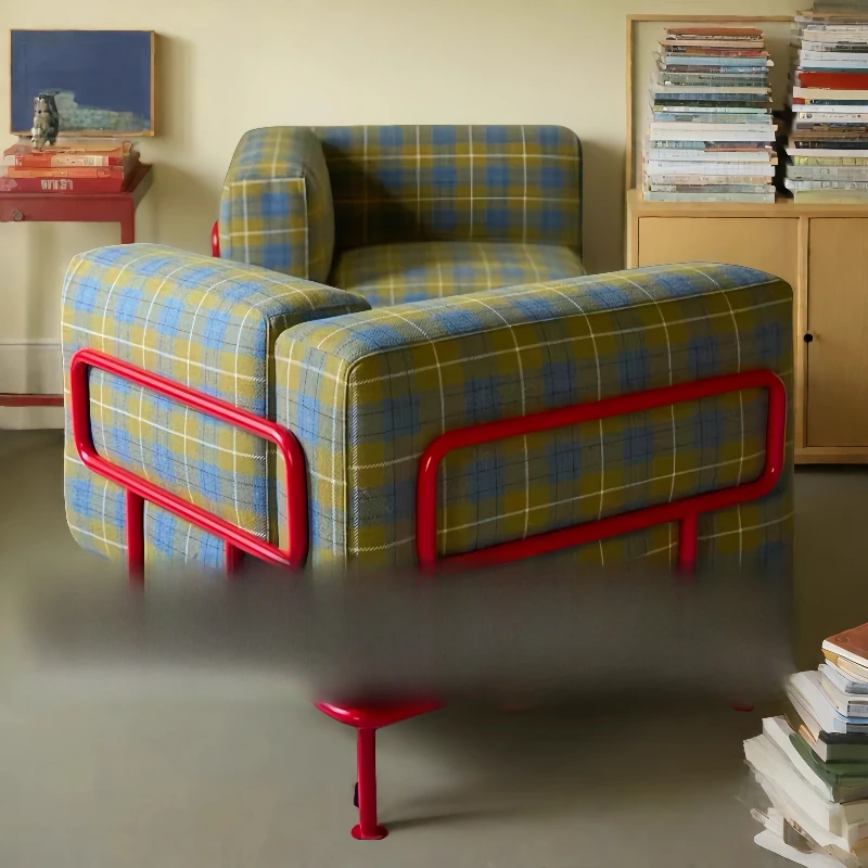 

Designer retro dopamine module sofa Haggis wool plaid removable and washable color stainless steel sofa