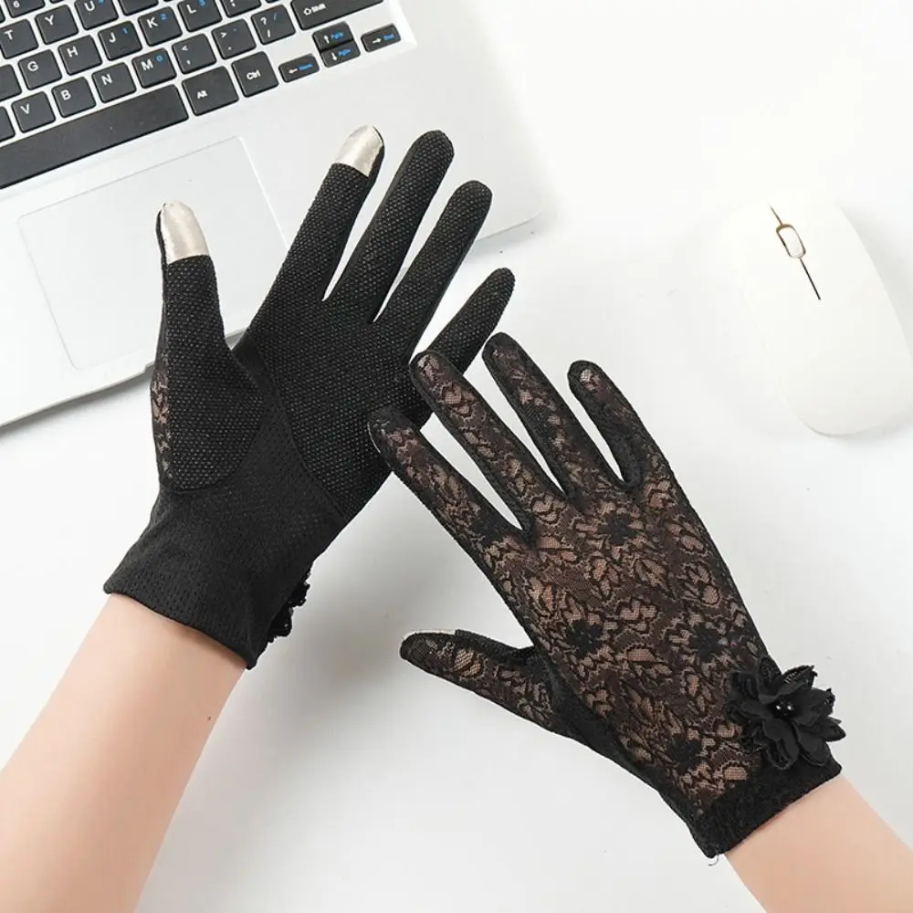 

Anti-skid Women Sun Protection Gloves Full-finger Design Lace Anti Ultraviolet Gloves Breathable Thin Material