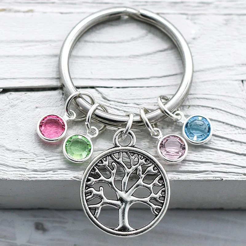 Family Tree Keychain, Mom Birthstone Key Chain,Family Where Life Begins And Love Never Ends,Mother's Day Gift for Mom or Grandma