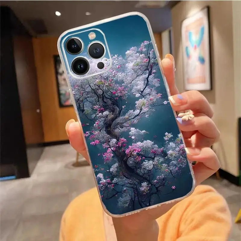 حافظة هاتف Apple iPhone قابلة للتطبيق على شكل شجرة الزهور 1 حافظة ناعمة من مادة TPU باللون الأسود لهاتف iPhone 16 15 Pro #6