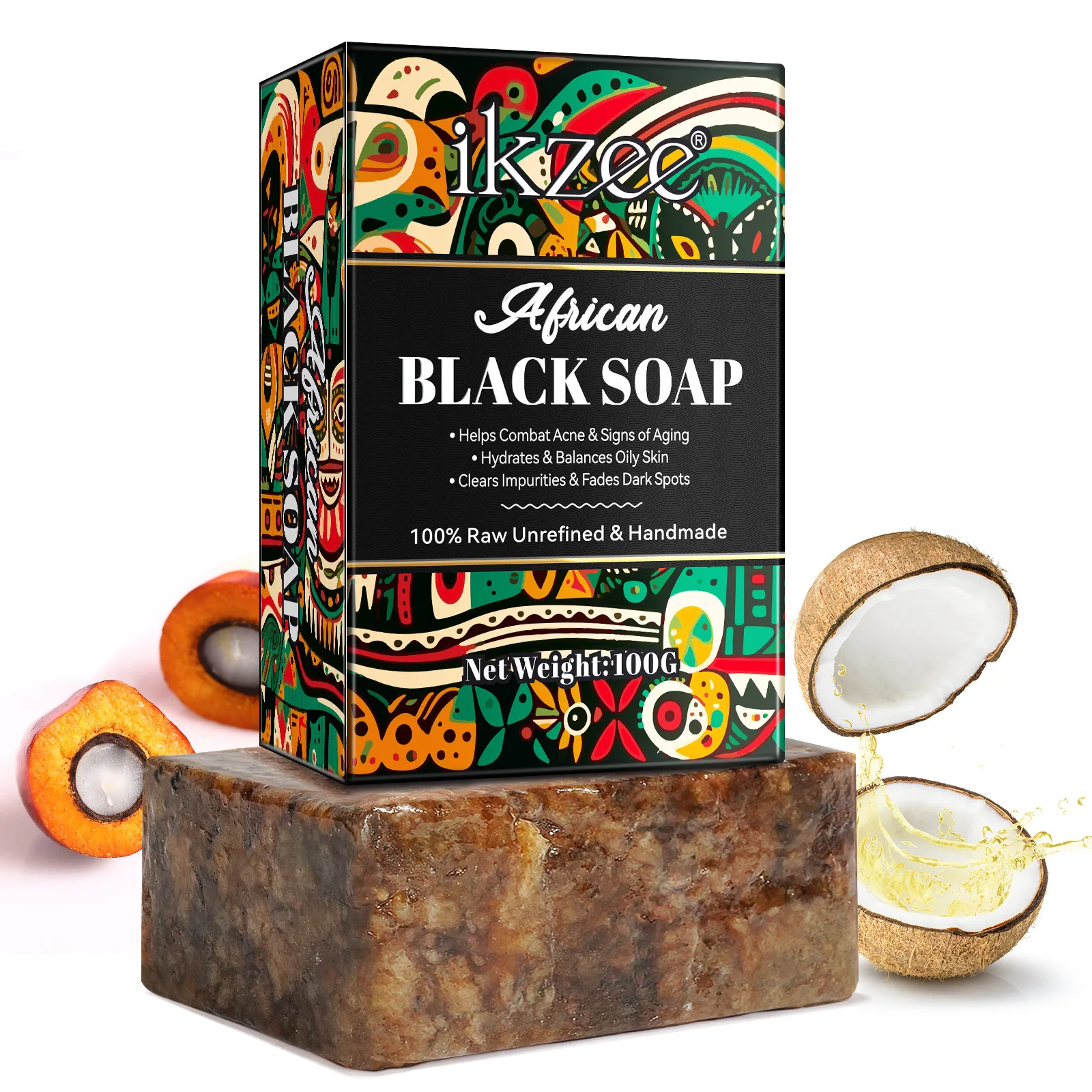 

African Raw Black Soap, Deep Cleansing Body Bar with Foaming Net, Handmade & Natural for Bathing & Skin Care