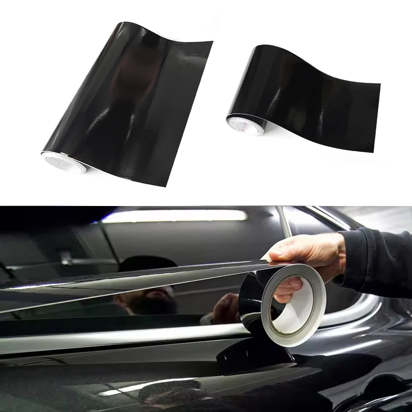 10/20CM Glossy Black Vinyl Wrap Bubble Free Car Stickers Window Trim Film For Car Accessories Interior Hood Roof Pillar