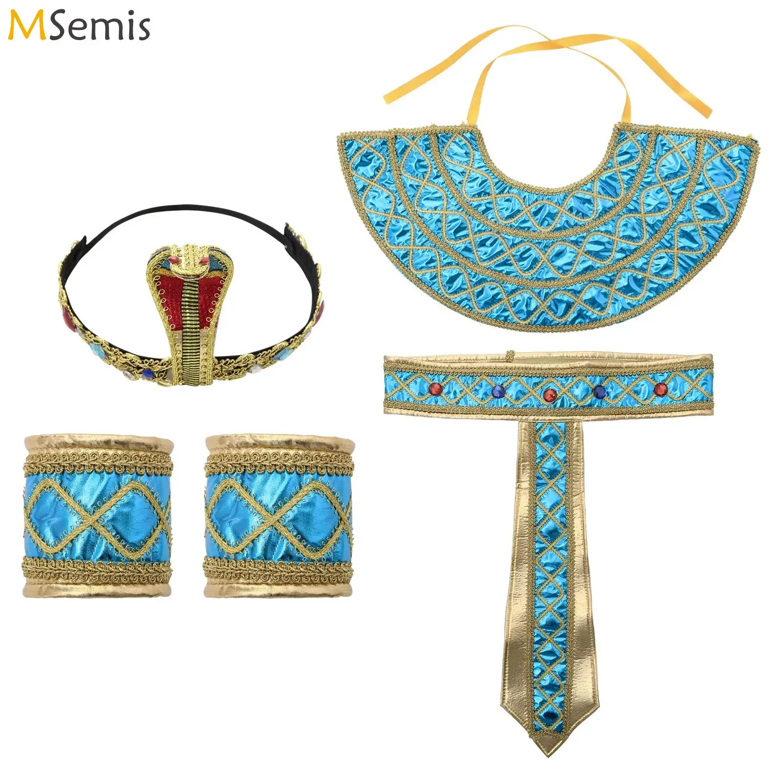 Egyptian Costume Accessories Adult Egyptian Belt/Collar /King Cane/Pharaoh Snake Headband Women Men Cosplay Egypt King Clothing