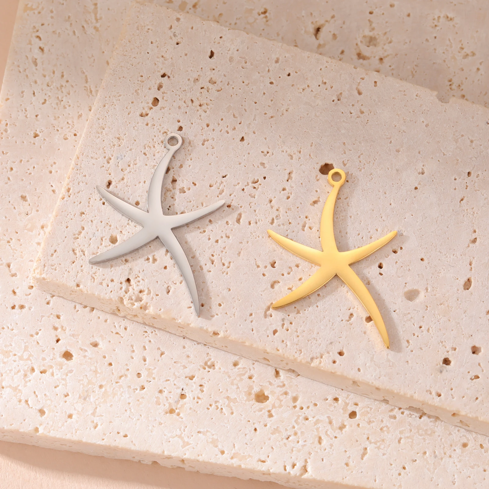 EUEAVAN 5pcs Ocean Animal Turtle Starfish Dolphin Fish Tail Stainless Steel Charms Pendant for Necklace Jewelry Making Supplies