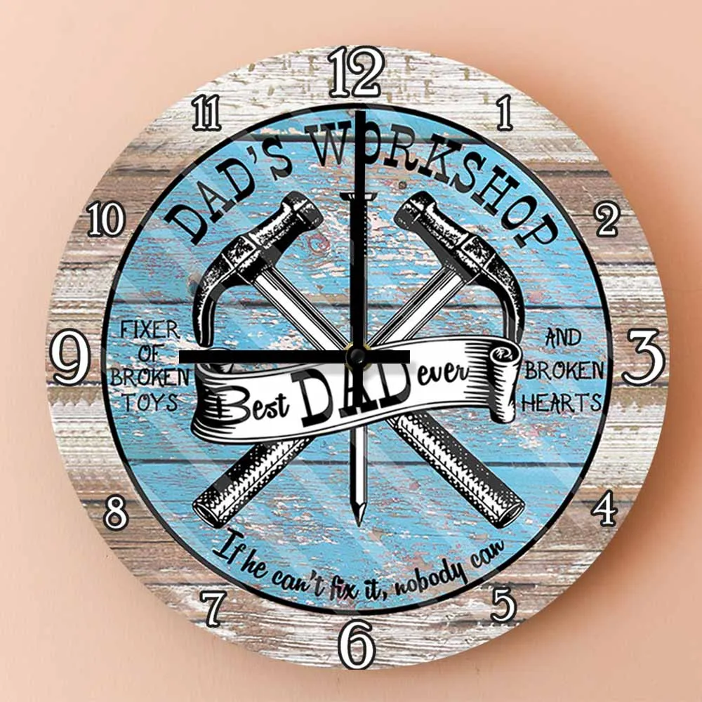Best Dad Ever Dad's Work Shop Car Mechanic Wall Clock For Garage Man Cave Room Decor Clock Wall Watch Repairman Father Days Gift