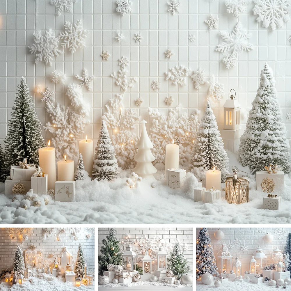 

Photography Background White Christmas Lantern Pine Tree Xmas Party Kids Family Portrait Decor Backdrop Photo Studio