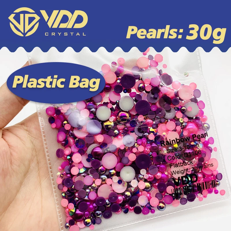 VDD 30/60/100/200g Wholesale Mix Size ABS Half Round Pearls Flatback Beads Color Resin Rhinestone Crafts Nail Art DIY Decoration