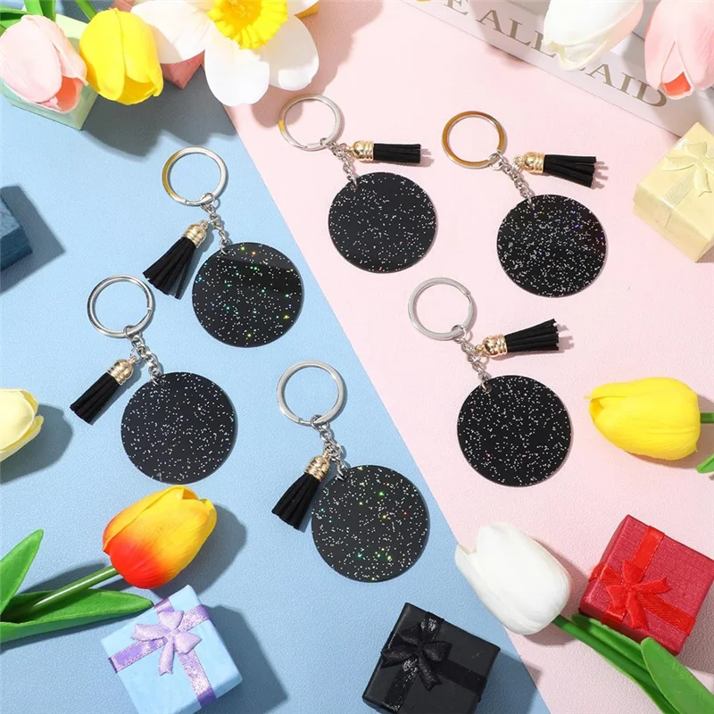 A59E-سلسلة مفاتيح مصنوعة من الأكريليك فارغة مع حلقة رئيسية 1.97 بوصة بريق الاكريليك فارغة لتقوم بها بنفسك المفاتيح شرابة