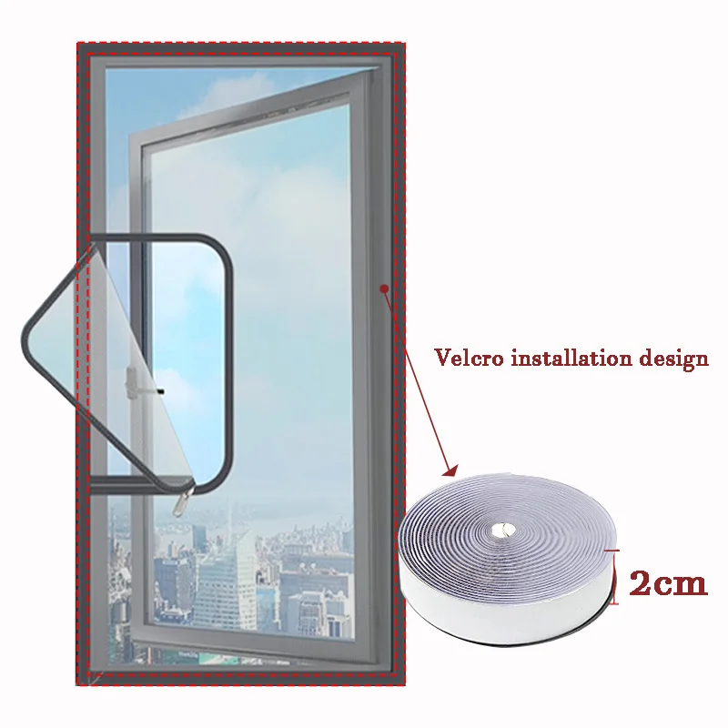 Customizable gray U-shaped zipper window screen, self-adhesive mosquito screen window, insect proof invisible mesh, detachable