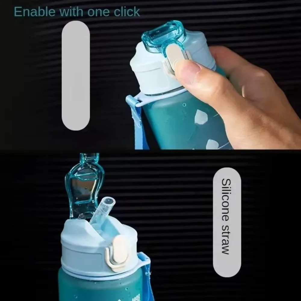 900ML Sports Water Bottle Progressive Color Frosted Surface Graduated Straw Cup Straw Design High Temperature Resistant