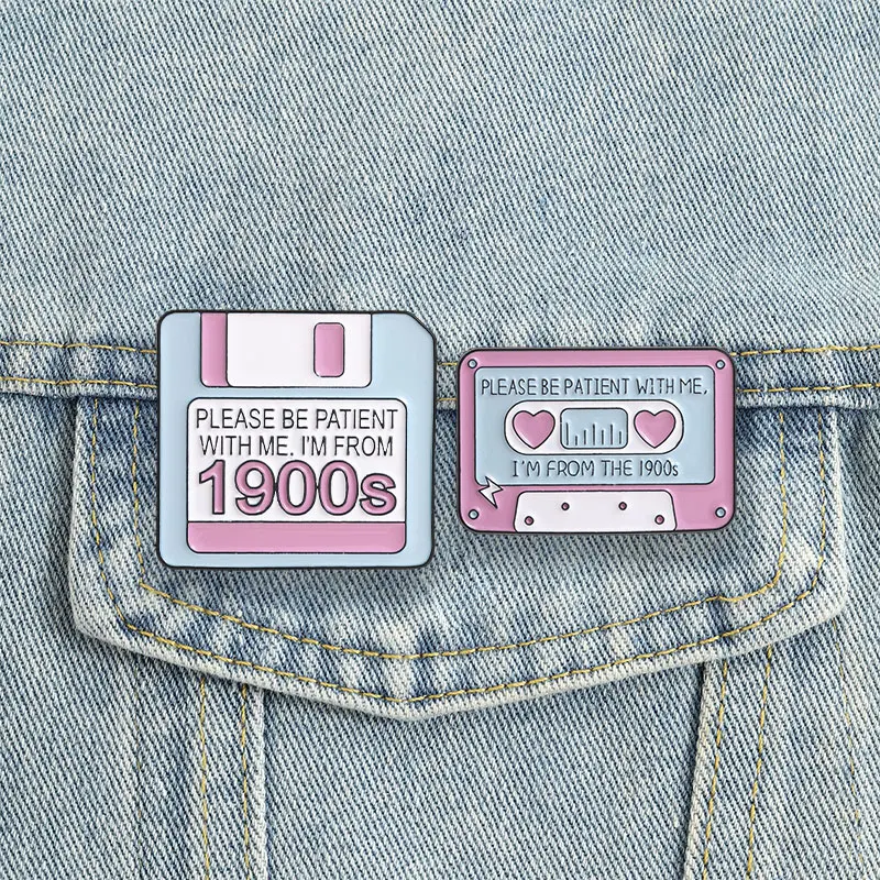 Retro Cassette Floppy Disk Enamel Pins Please Be Patient With Me I'm From The 1900s Brooch Badge Y2K Jewelry Gift for Friends