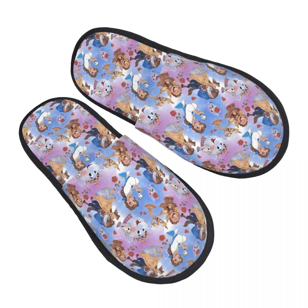 

Custom Beauty And The Beast Soft Memory Foam House Slippers Women Cartoon Comfy Warm Anti-skid Sole Slipper