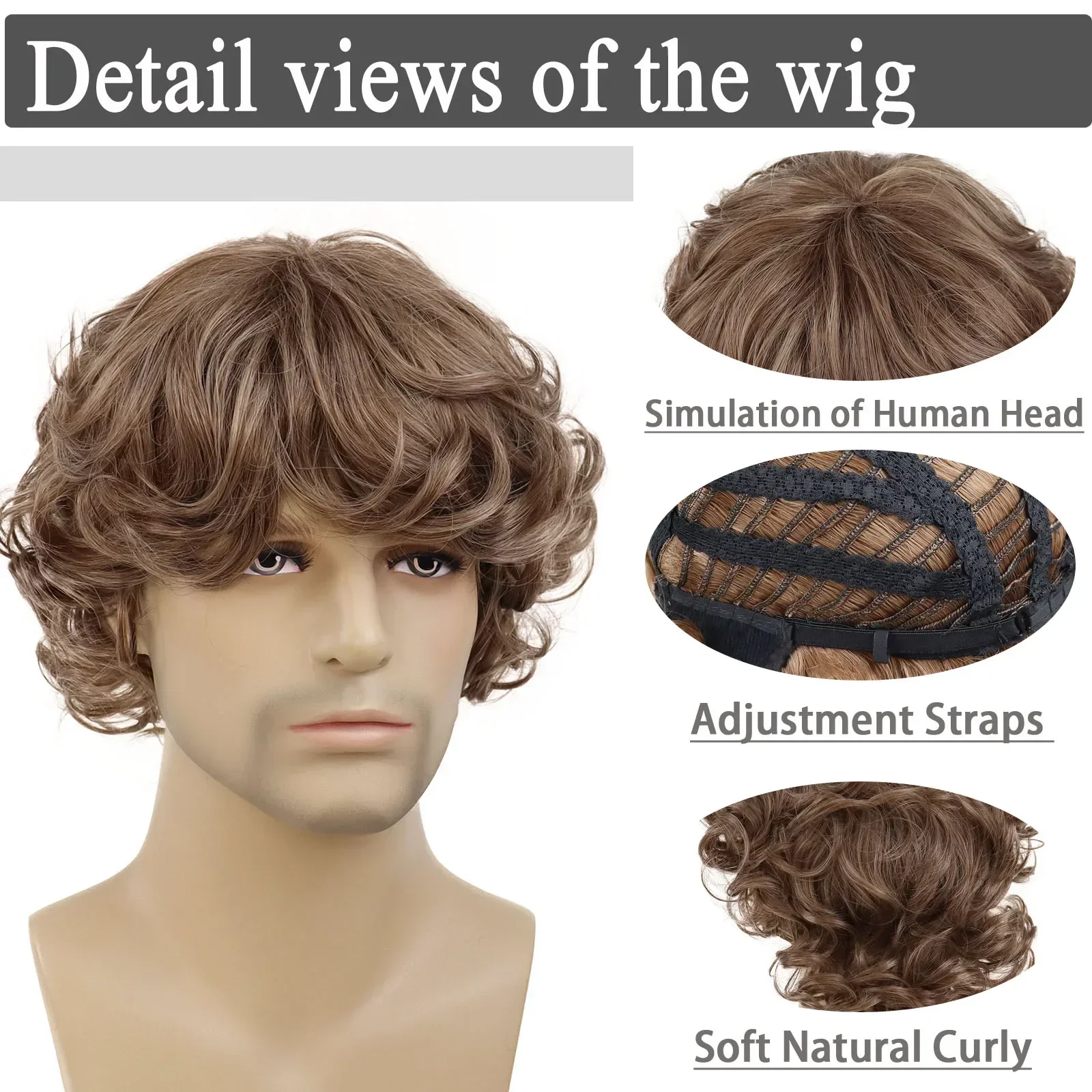 Synthetic Curly Men Wig Short Brown Hair Businessmen Curly Haircut Man Guys Natural Hairstyle The Summer Outfits Cosplay Costume