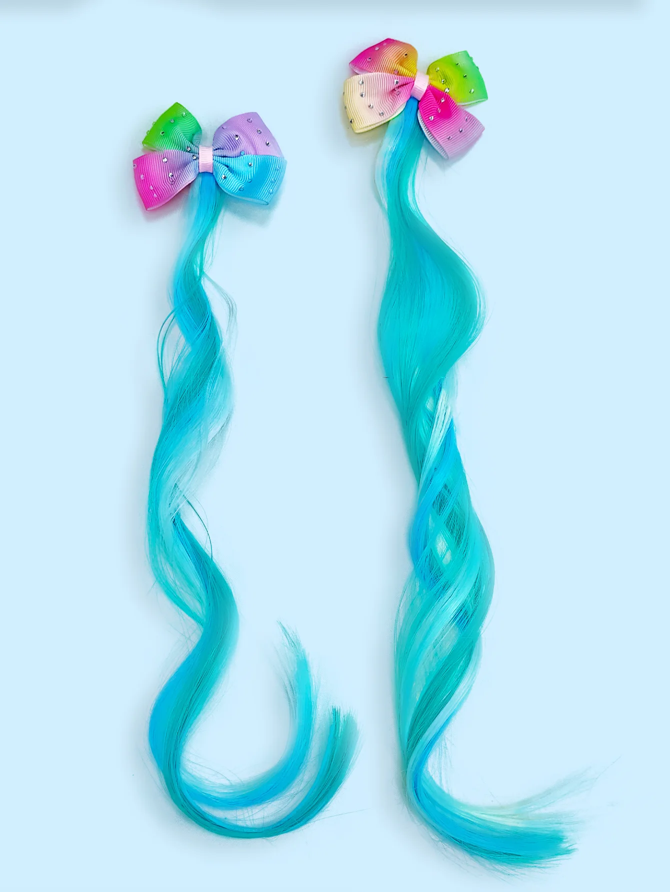 

1 Piece Children's Cute Gradient Bow Hair Clip with Wig Hairpiece – Blue-Green Color Scheme, suitable for daily wear