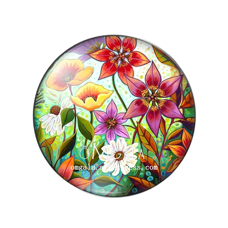 Beauty Art Rode Bloem Schilderijen 10Mm/12Mm/14Mm/18Mm/20Mm/25Mm Ronde Foto Glas Cabochon Demo Platte Achterkant Maken Bevindingen