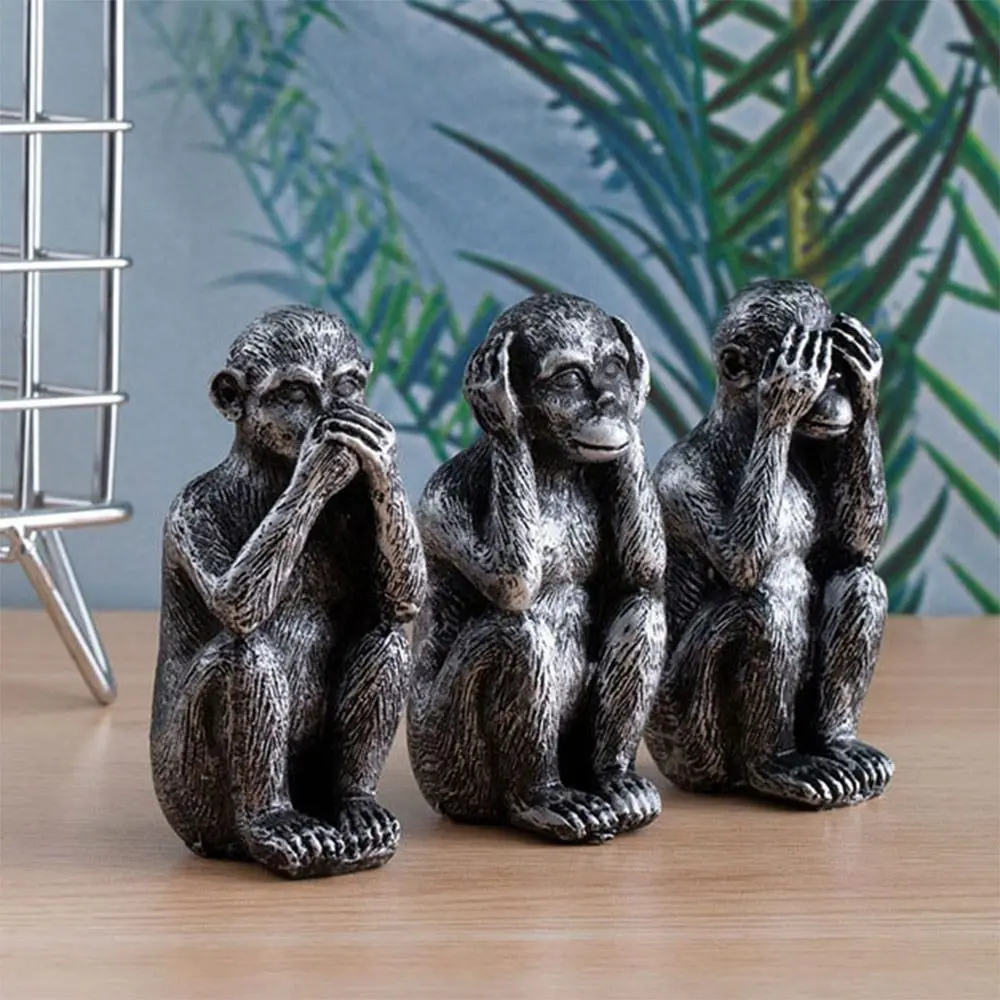 Resin Three Wise Monkeys Figurines Don't Hear Don't See Feng Shui Ornaments Creative Design Don't Speak Monkey Ornaments