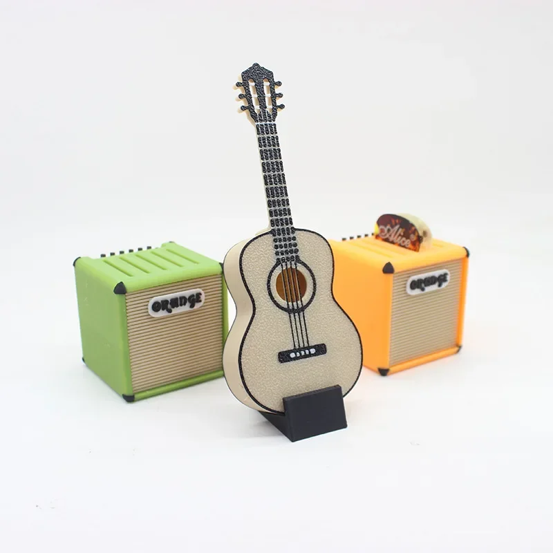 Mini Guitar Plastic Guitar Model Musical Loudspeaker Model for BJD Doll Decor Guitar Ukulele Pick Storage Box 1/6 Scale Room