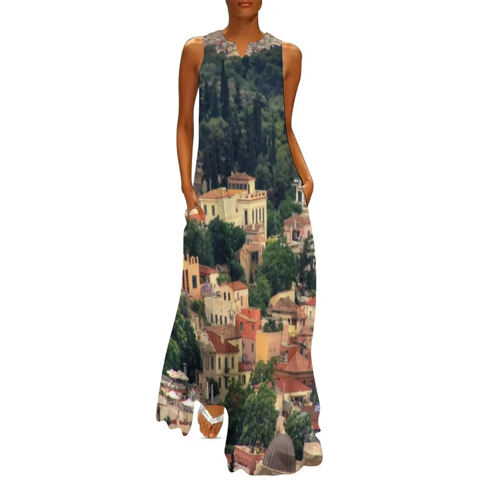 Colourful Buildings Surrounded by Trees Long Dress women clothes prom dresses 2025