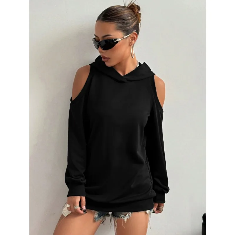 Autumn Fashion Hollow Out Long Sleeve Hoodies Women Solid Color Tops Wearing A Pullover for Everyday Exercise Sweatshirt 2025