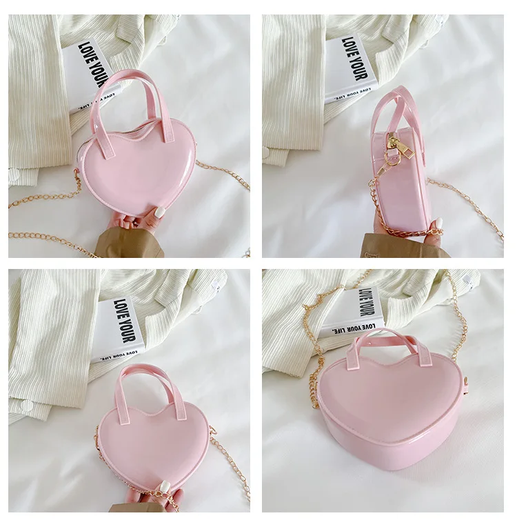 Jelly Pvc Heart Shaped Chain Shoulder Bag for Women Cute Small Purses and Handbags Girls Crossbody Bag Female Party Clutch Bag