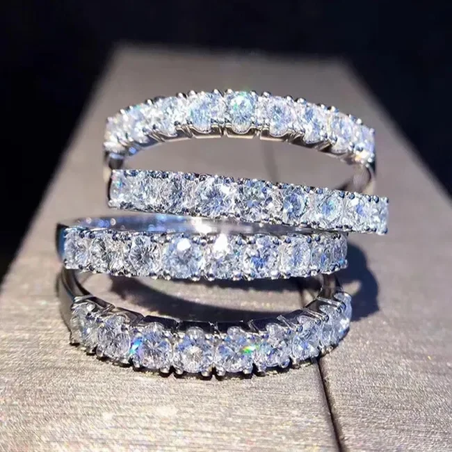 925 Stamp Silver 3A Zircon Single Row Ring for Women Sterling White Crystal Wedding Party Eternity Band Ring Gifts Jewelry