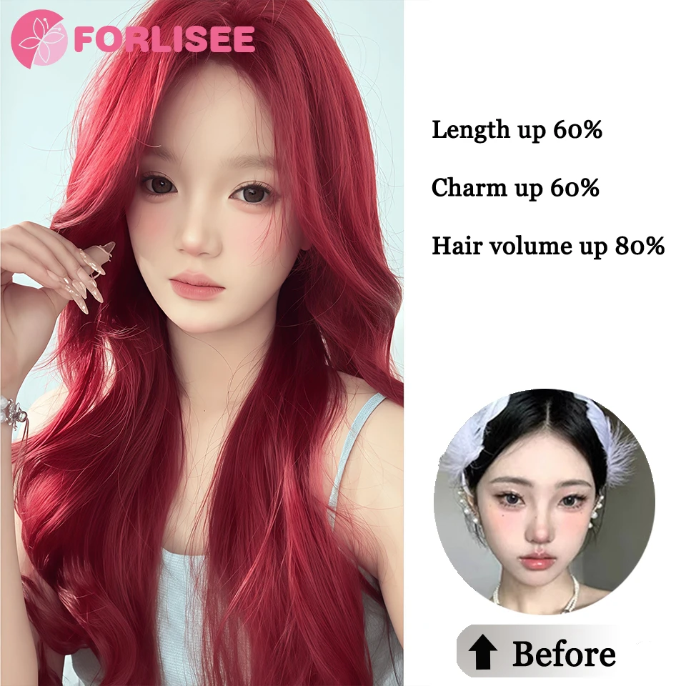 FORLISEE Burgundy Long Wavy Wigs Wine Red Wig with Bangs for Women Daily Synthetic Hair Cosplay Wig Heat Resistant Fiber