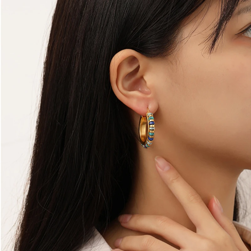 Fashion Jewelry Multi Color Green Blue Colorful Bead Stones Earrings For Women Girl Gift Hot Sale Design Hoop Accessories